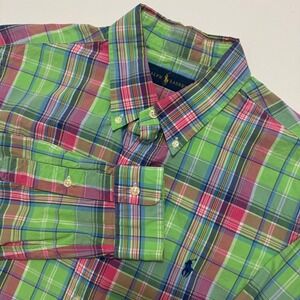 Ralph Lauren Button Down Shirt Mens L Green Plaid Excellent Long Sleeve Pony